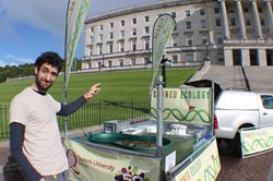 Dr Danny Barrios-O'Neill outside Northern Ireland Assembly